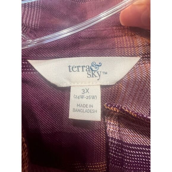 Terra & Sky Womans Plaid Button zip blouse Sz 3X NWT - Picture 3 of 7